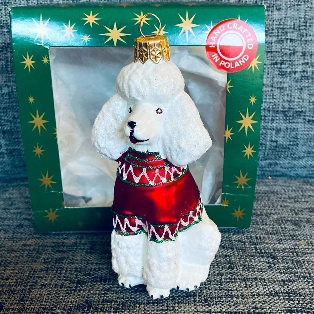 Poodle Dog Handmade Polish Glass Christmas Holiday Ornament